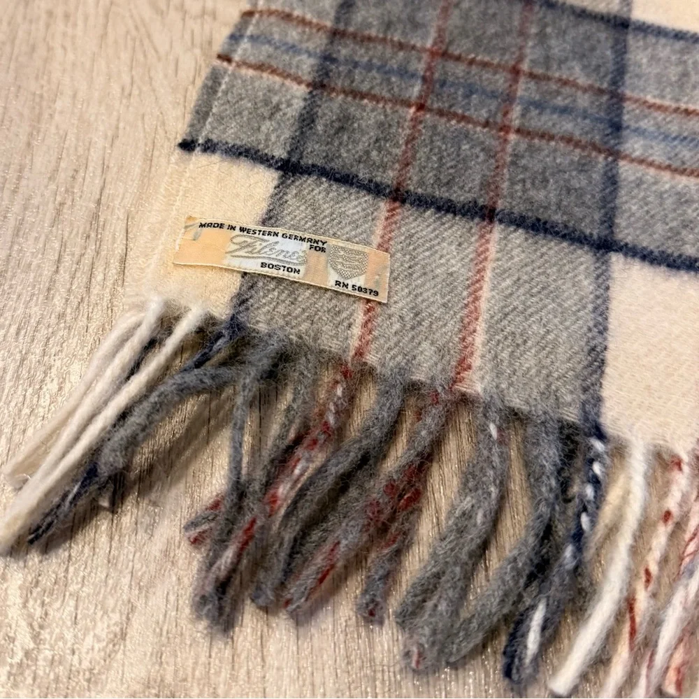 Vintage Men’s Cashmere & Wool Plaid Scarf Made in West Germany Filene’s Boston